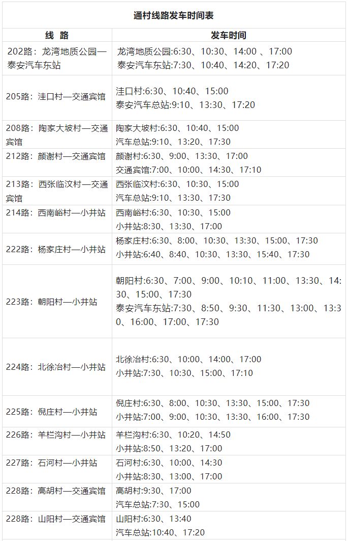 附发车时间 泰安城乡公交3月26日起执行夏季发车计划