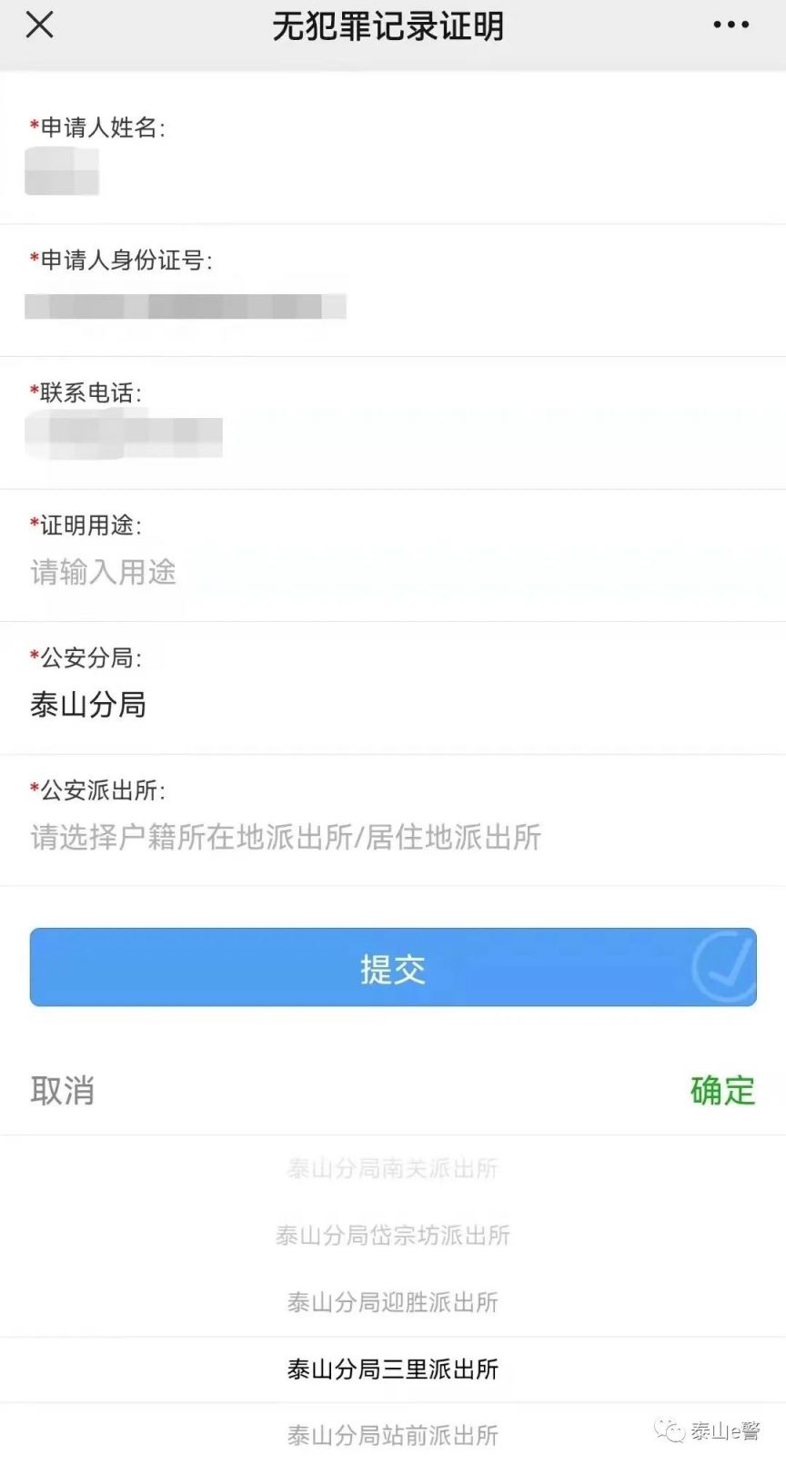 泰安无犯罪记录证明线上办理入口+流程