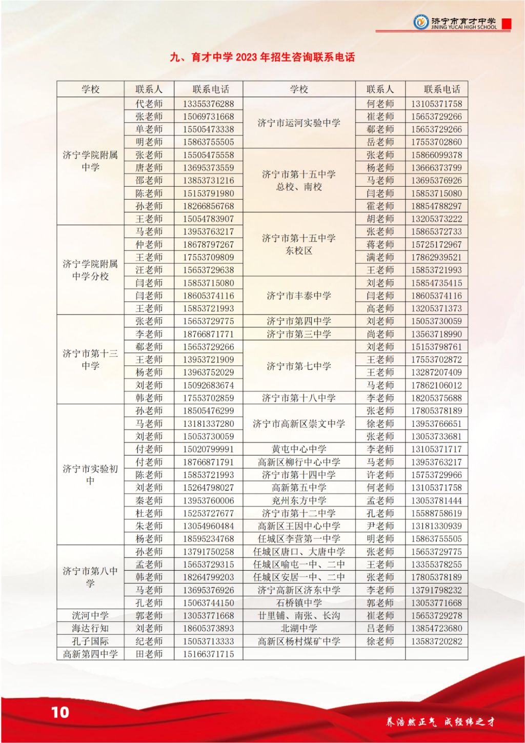 2023济宁育才中学招生电话 济宁育才中学招生办电话