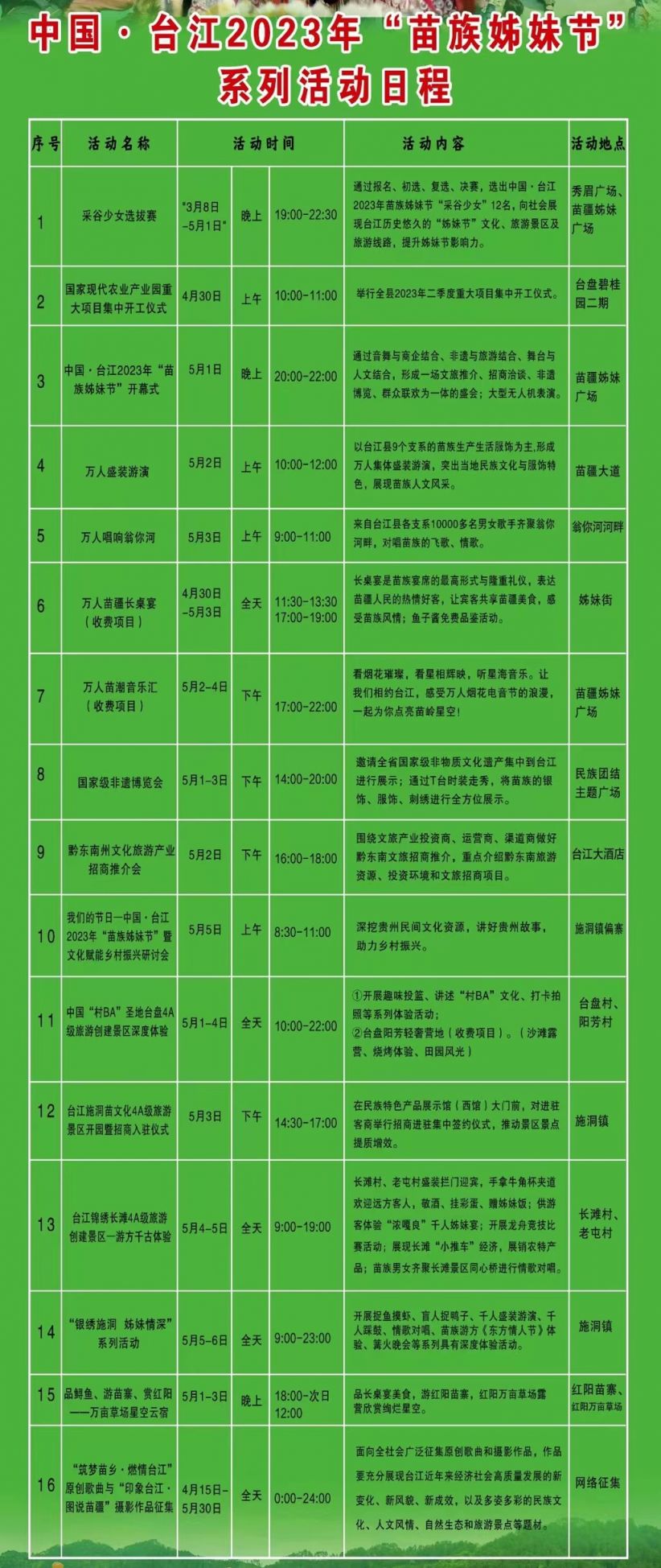 台江2023年苗族姊妹节苗家长桌宴预订 台江苗族姊妹节苗族服装