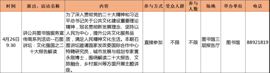 4月25日至28日北京石景山文化中心活动有哪些？