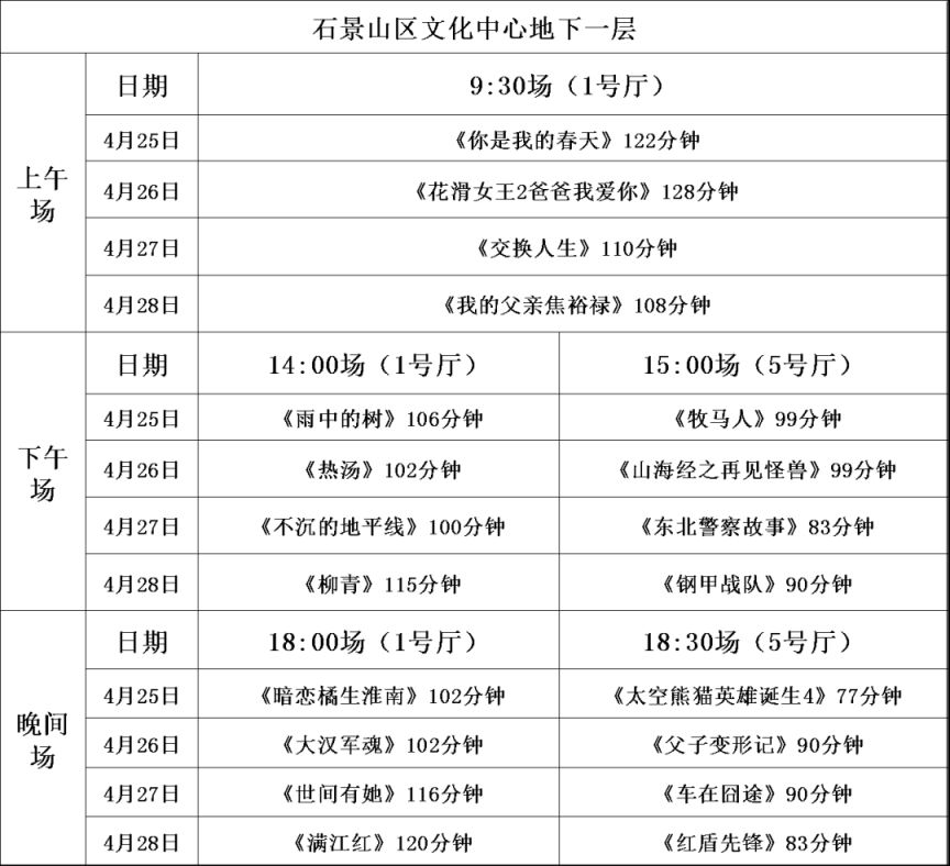 4月25日至28日北京石景山文化中心活动有哪些？