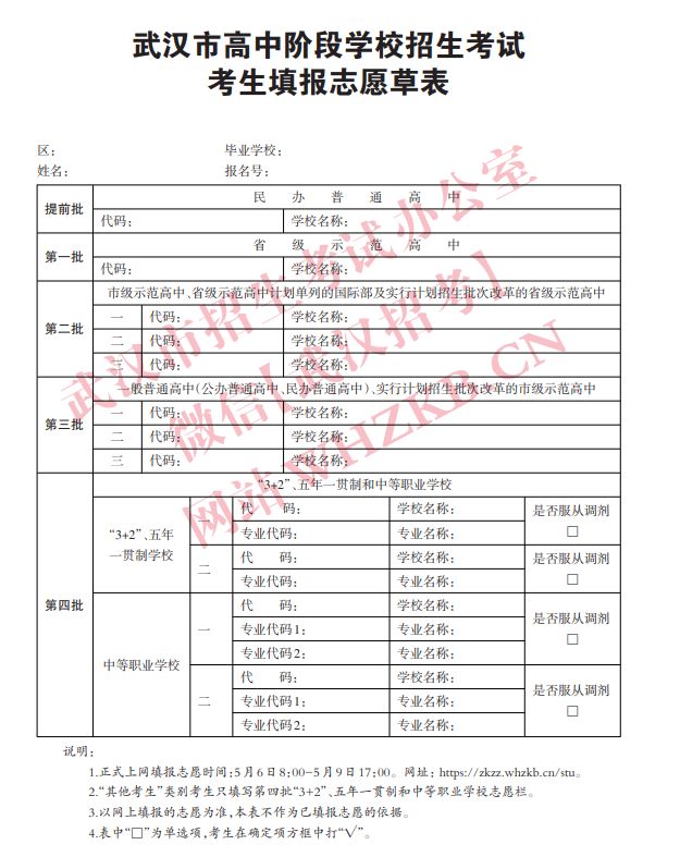 2021武汉中考填报志愿 2023武汉中考志愿填报表图片