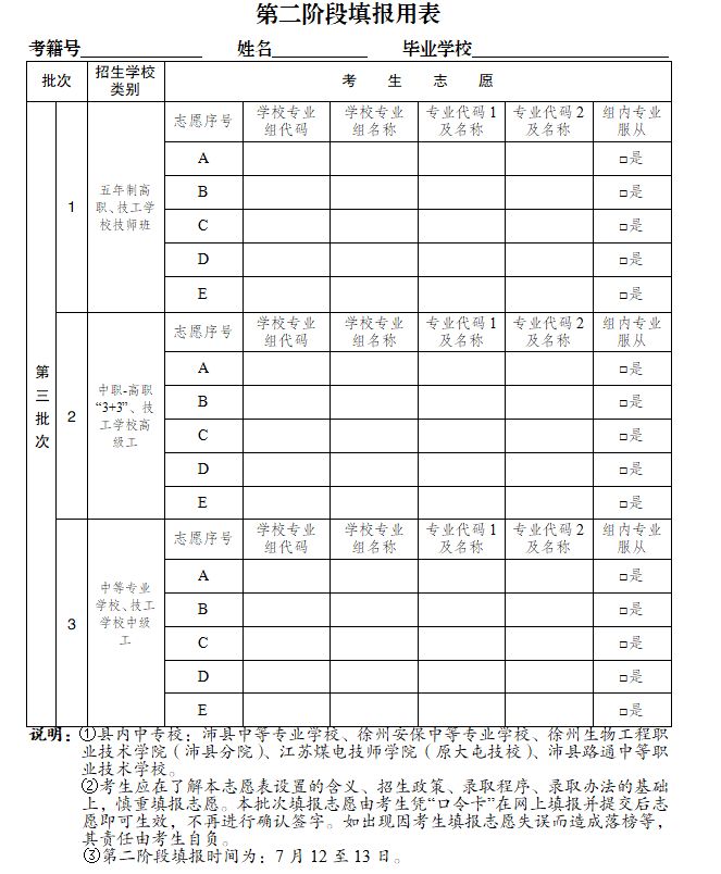 徐州各市区县2023年中考志愿表下载汇总