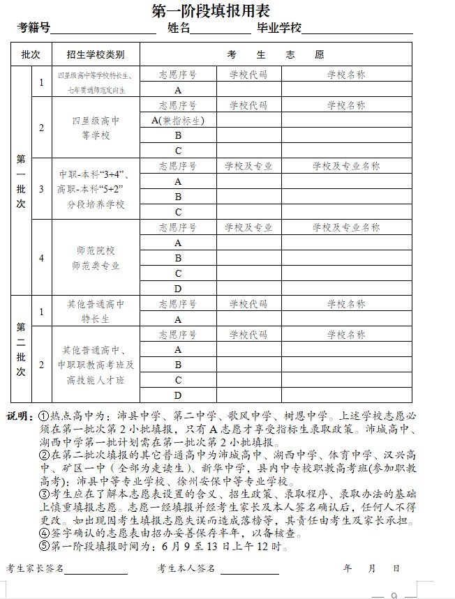 徐州各市区县2023年中考志愿表下载汇总