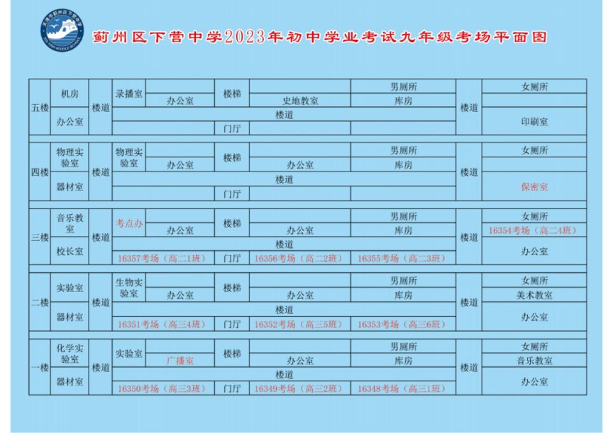 附考场示意图 2023年天津市蓟州区中考考点汇总