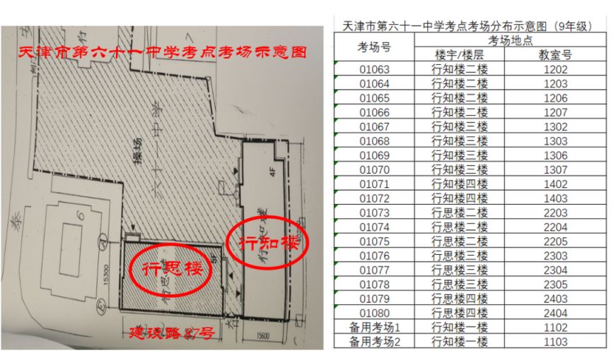 2023年天津市和平区中考考点考场示意图