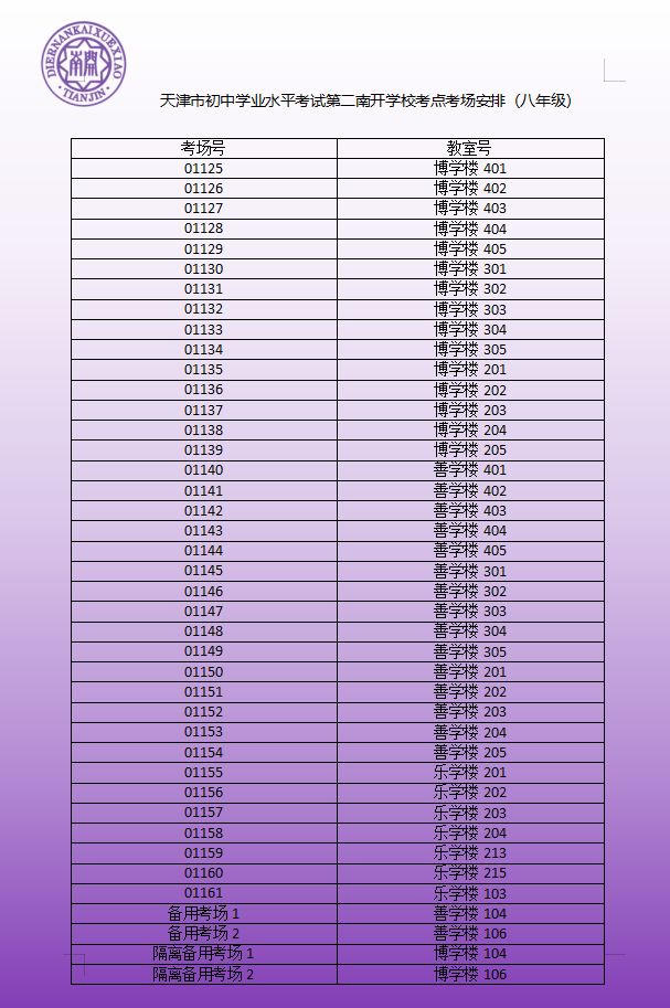 2023年天津市和平区中考考点考场示意图