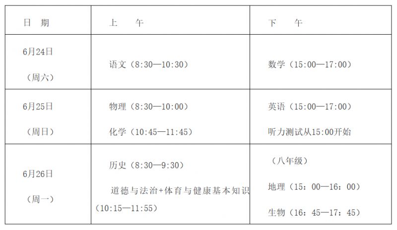 中考泉州2023时间表 中考泉州2023时间表格