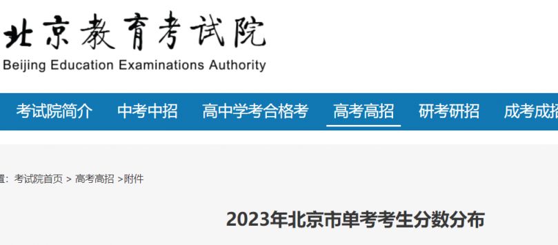 2023北京单考考生分数分布 2023北京单考考生分数分布图