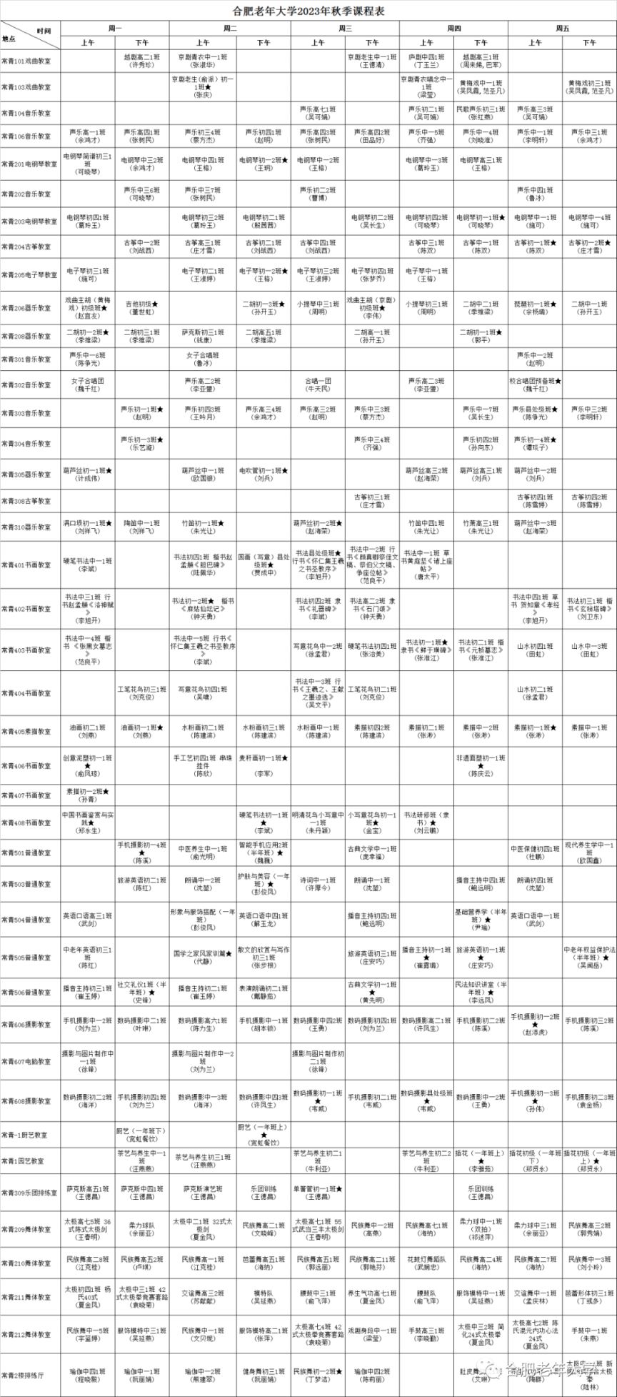 合肥老年大学春季报名 合肥老年大学2023年秋季学期课程表