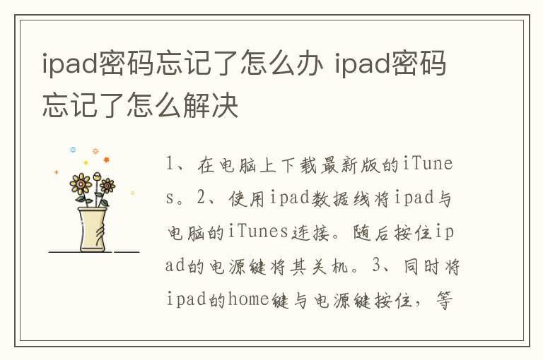 ipad密码忘记了怎么办 ipad密码忘记了怎么解决